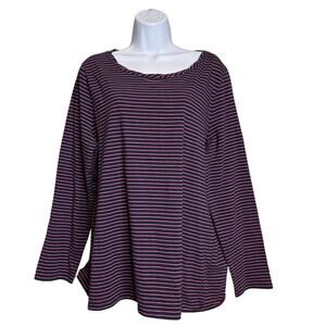 Talbots Womens Navy Pink Striped Long Sleeve Top Size 1X Coastal Preppy Nautical